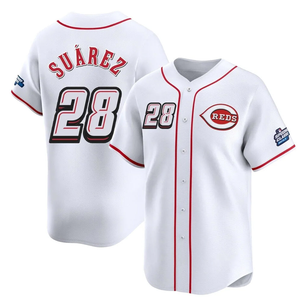 Cincinnati Reds #28 Eugenio Su¨¢rez Player White HeidiMiller Speedway Classic Home Limited Stitched Jerseys