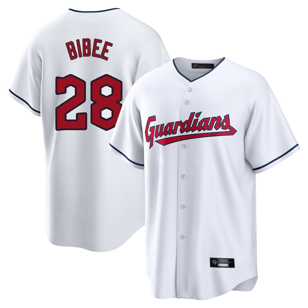 Cleveland Guardians #28 Tanner Bibee Player White HeidiMiller Home Game Stitched Jerseys