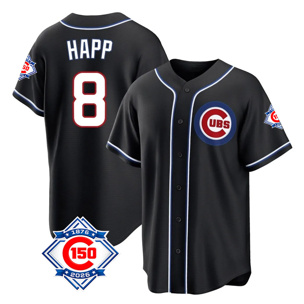 Chicago Cubs #8 Ian Happ Player Black HeidiMiller Fashion Out 150th Anniversary Game Stitched Jerseys