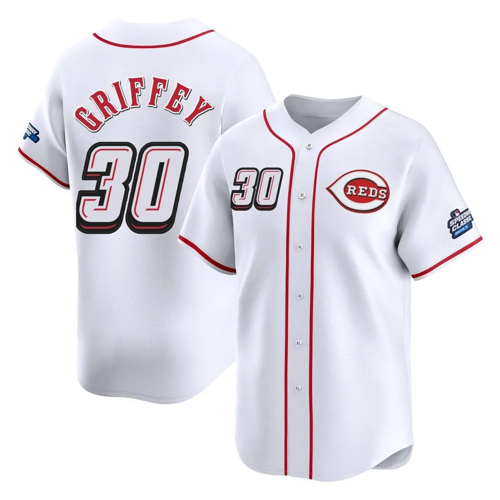 Cincinnati Reds #30 Ken Griffey Player White HeidiMiller Speedway Classic Home Limited Stitched Jerseys