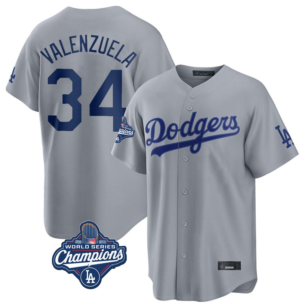 Los Angeles Dodgers #34 Fernando Valenzuela Player Gray HeidiMiller World Series Meet Game Stitched Jerseys