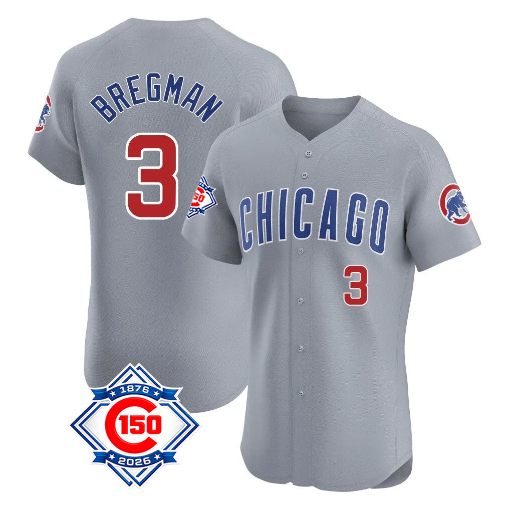 Chicago Cubs #3 Alex Bregman Player Gray HeidiMiller Road 150th Anniversary Limited Elite Home Stitched Jerseys
