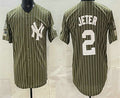 New York Yankees #2 Derek Jeter Olive HeidiMiller Pinstripe 2026 Armed Forces Day Salute To Service Jersey