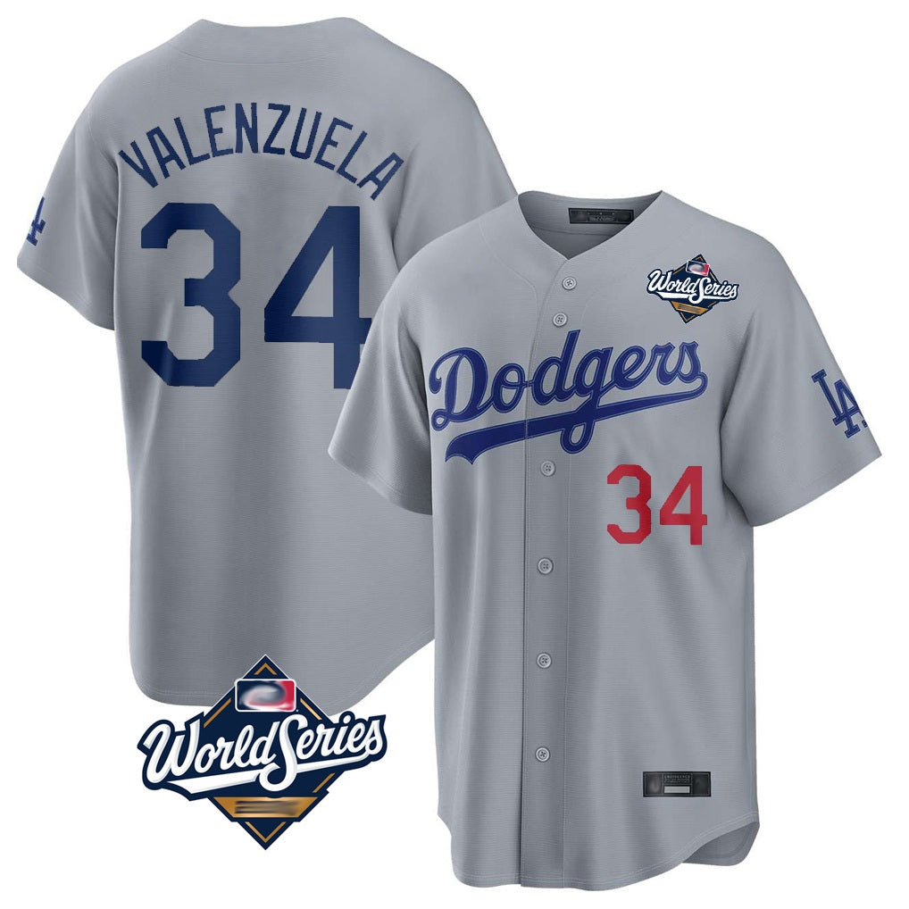 Los Angeles Dodgers #34 Fernando Valenzuela Player Gray HeidiMiller World Series Game Home Stitched Jerseys