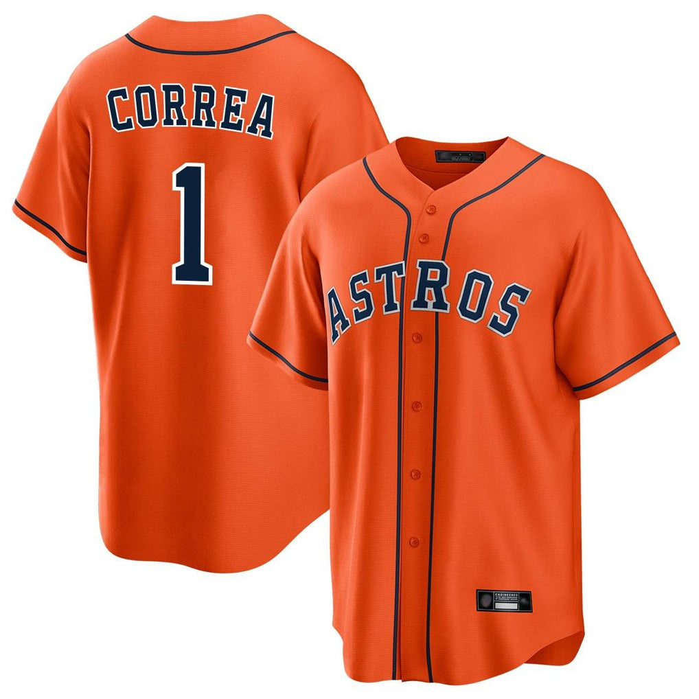Houston Astros #1 Carlos Correa Player Orange HeidiMiller Home Game Stitched Jerseys