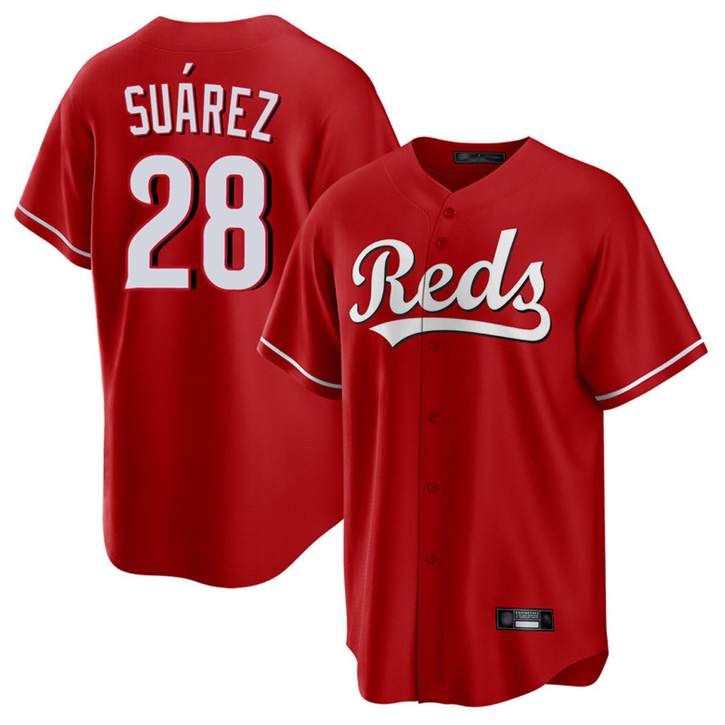 Cincinnati Reds #28 Eugenio Su¨¢rez Player Red HeidiMiller Home Game Stitched Jerseys