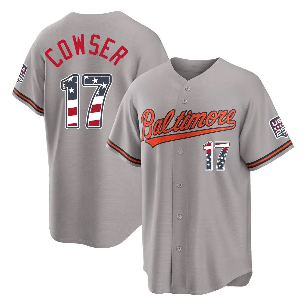 Baltimore Orioles #17 Colton Cowser Player Gray HeidiMiller USA 250 Fourth of July Home Game Stitched Jerseys