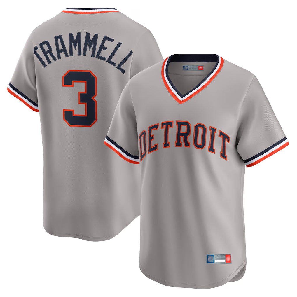 Detroit Tigers #3 Alan Trammell Player Gray HeidiMiller Cooperstown T-shirt Home Game Stitched Jerseys