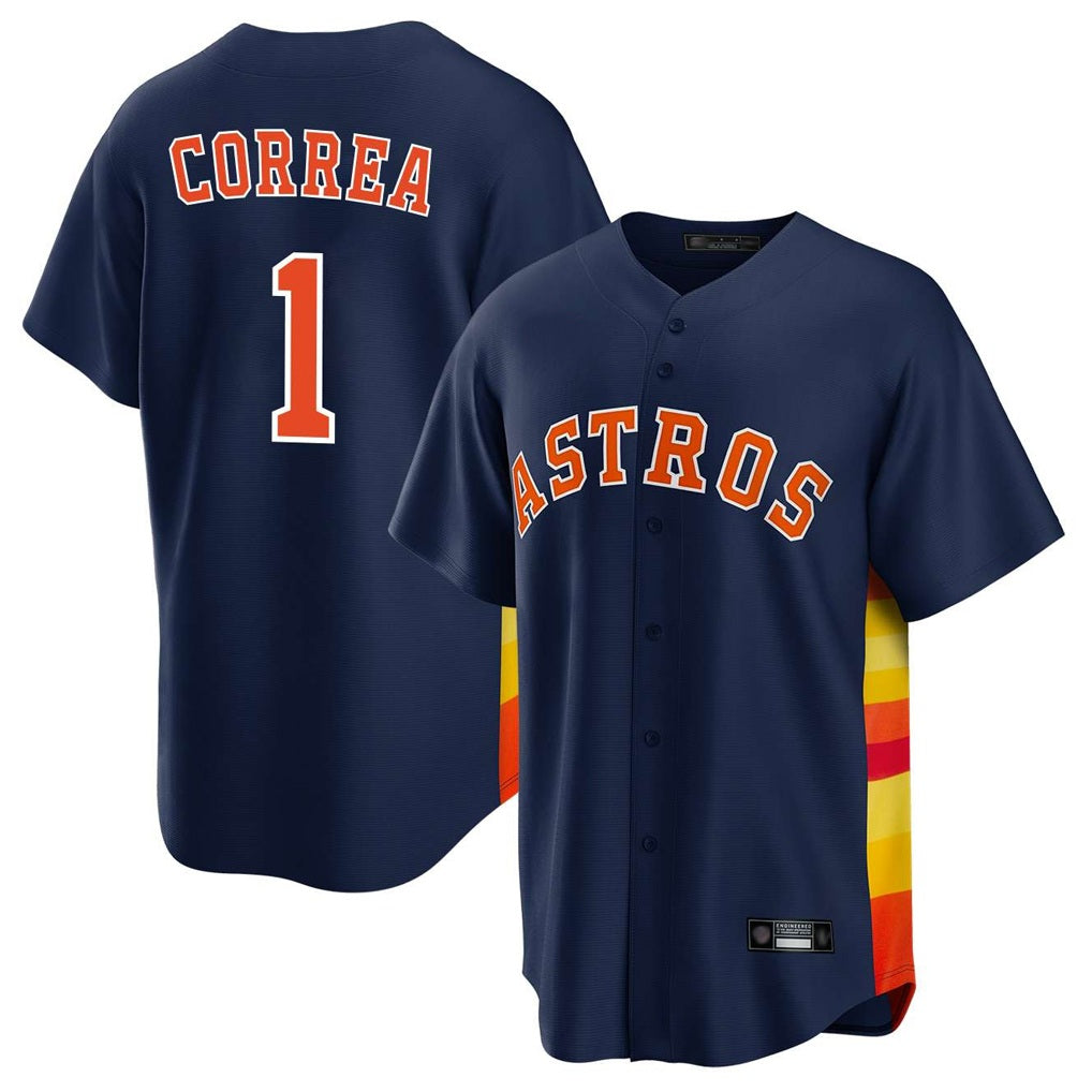 Houston Astros #1 Carlos Correa Player Navy HeidiMiller Home Game Stitched Jerseys