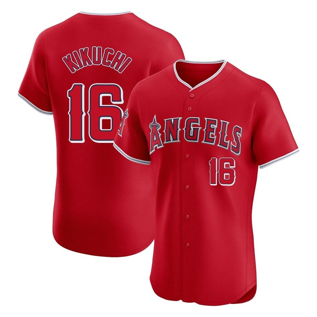 Los Angeles Angels #16 Yusei Kikuchi Player Red HeidiMiller Home Limited Elite Stitched Jerseys
