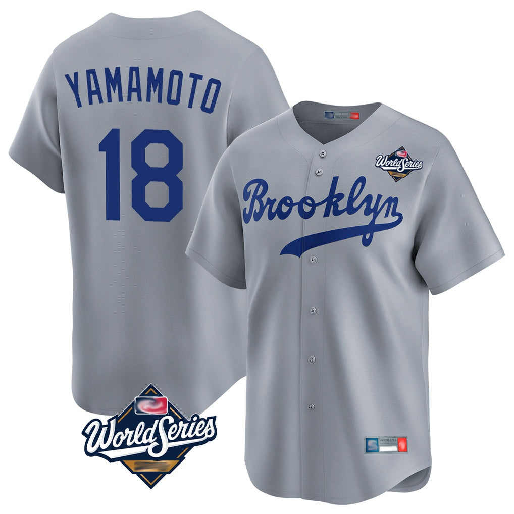 Los Angeles Dodgers #18 Yoshinobu Yamamoto Player Gray HeidiMiller World Series Game Limited Home Stitched Jerseys