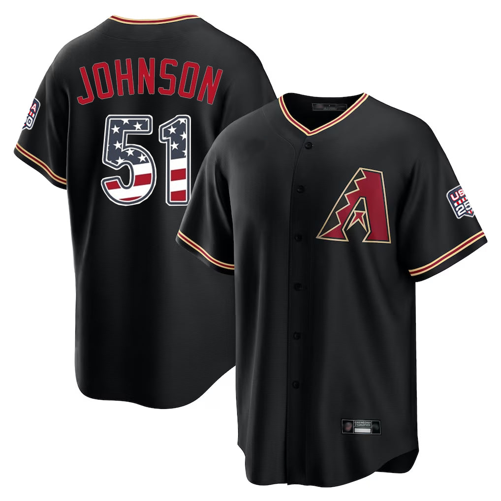 Arizona Diamondbacks #51 Randy Johnson Player Black HeidiMiller USA 250 Fourth of July Game Home Stitched Jerseys