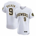 Milwaukee Brewers #9 Bob Uecker Player White HeidiMiller Stripes Home Limited Elite Stitched Jerseys