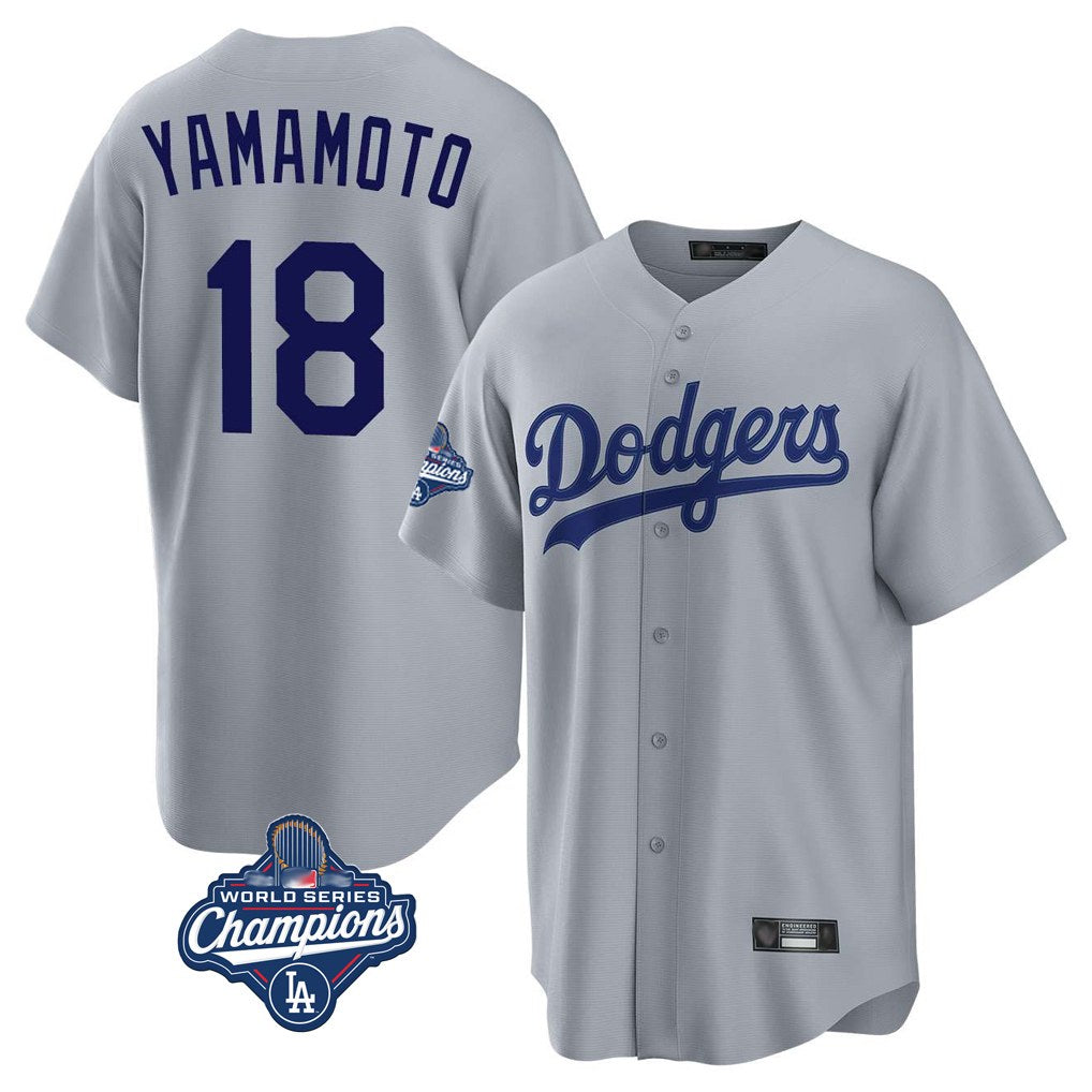 Los Angeles Dodgers #18 Yoshinobu Yamamoto Player Gray HeidiMiller World Series Meet Game Stitched Jerseys
