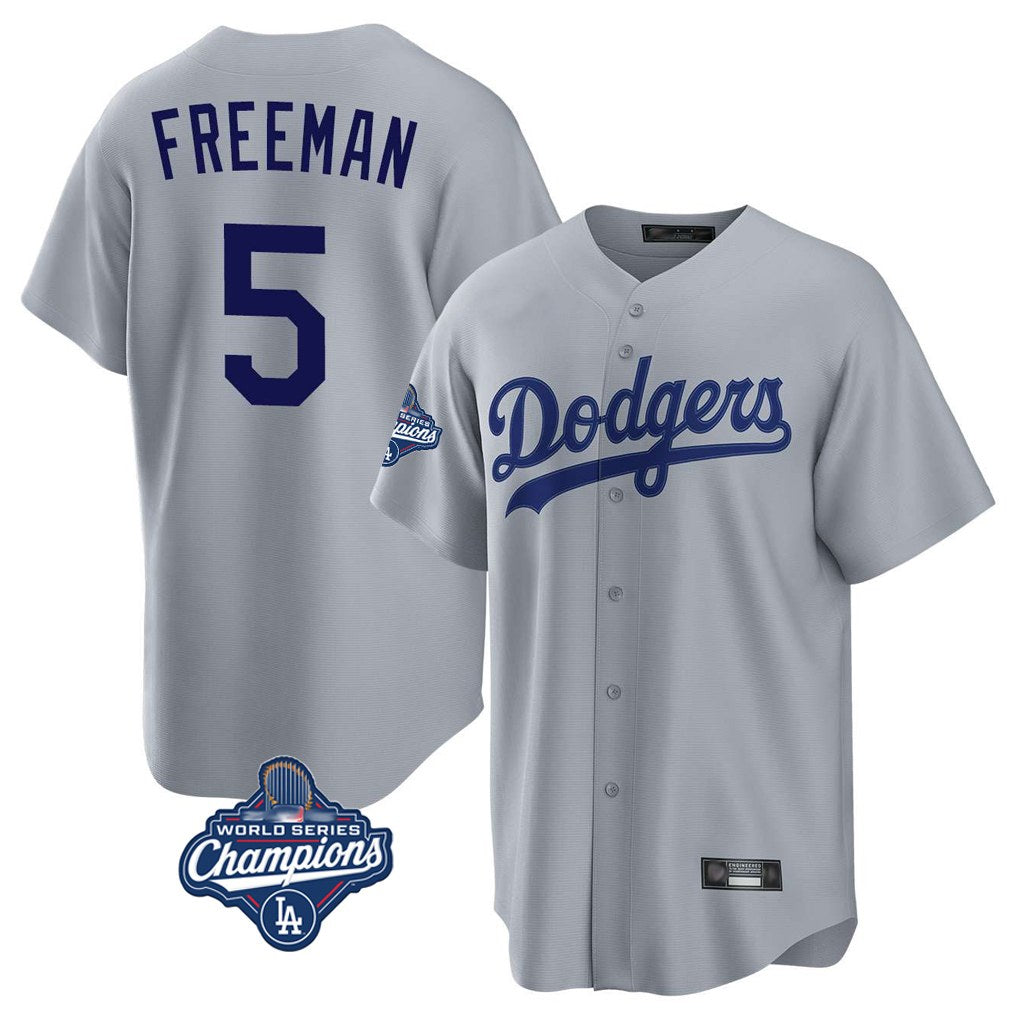 Los Angeles Dodgers #5 Freddie Freeman Player Gray HeidiMiller World Series Meet Game Stitched Jerseys