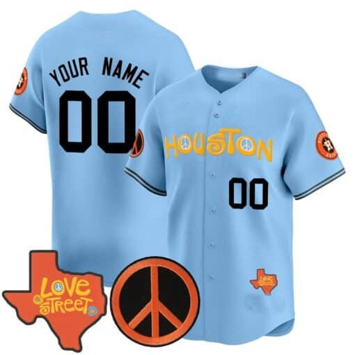 Custom Houston Astros  Love Street & Peace Sign Patch Vapor Premier Limited Jersey V2 ¨C Blue HeidiMiller