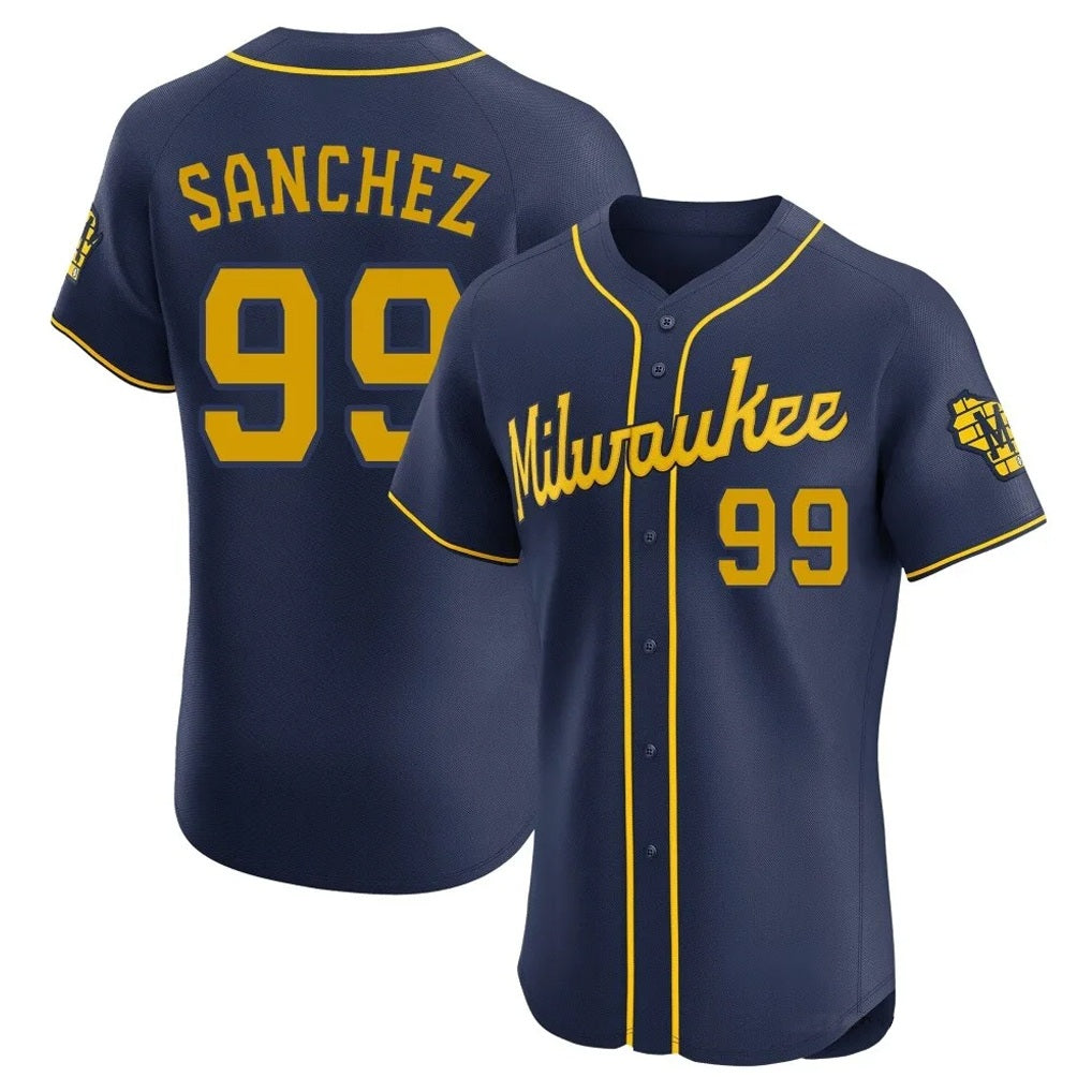 Milwaukee Brewers #99 Gary Sanchez Player Navy HeidiMiller Home Limited Elite Stitched Jerseys