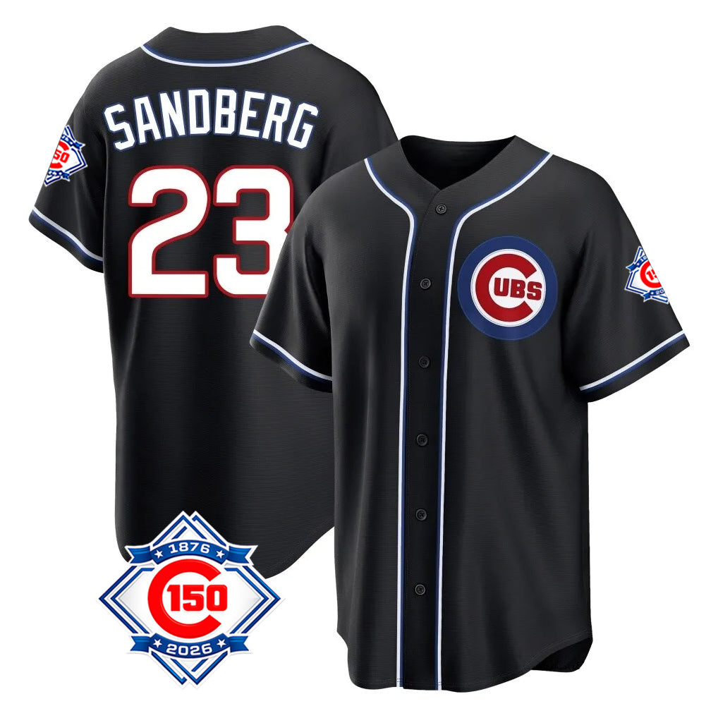 Chicago Cubs #23 Ryne Sandberg Player Black HeidiMiller Fashion Out 150th Anniversary Game Stitched Jerseys