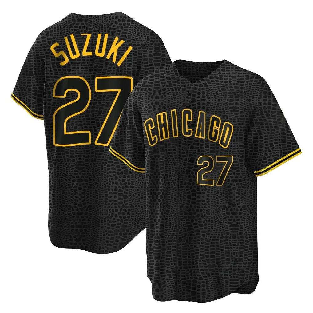 Chicago Cubs #27 Seiya Suzuki Player Black HeidiMiller Snake Skin City Game Stitched Jerseys