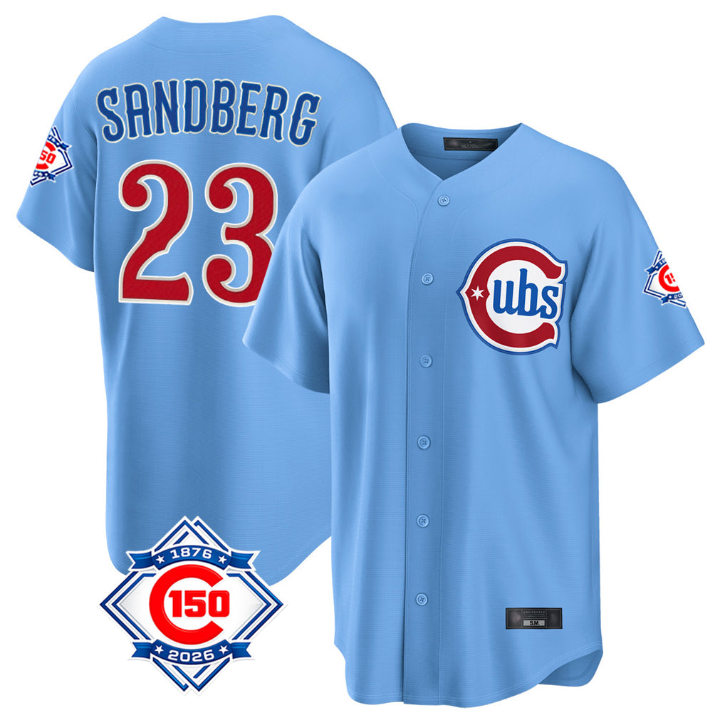 Chicago Cubs #23 Ryne Sandberg Player Light Blue HeidiMiller 150th Anniversary Home Game Stitched Jerseys