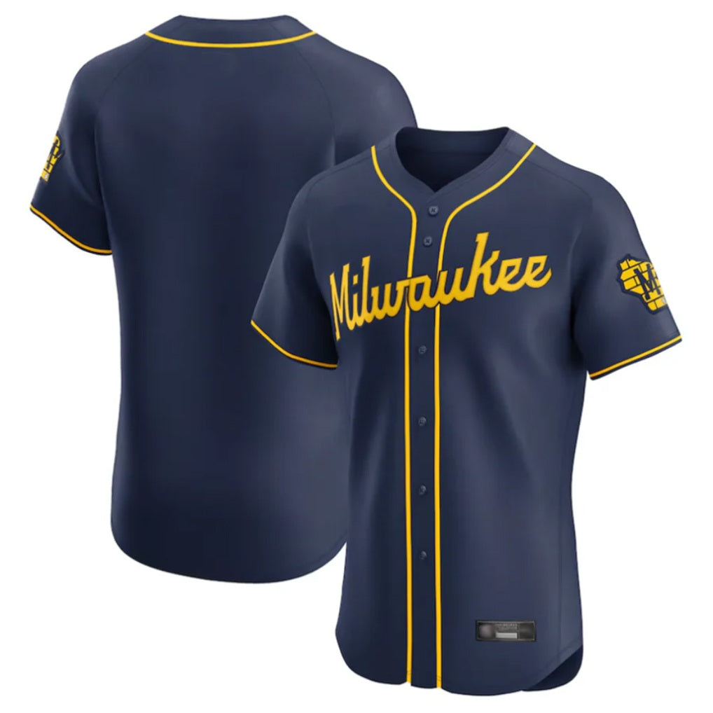Milwaukee Brewers Blank Player Navy HeidiMiller Home Limited Elite Stitched Jerseys
