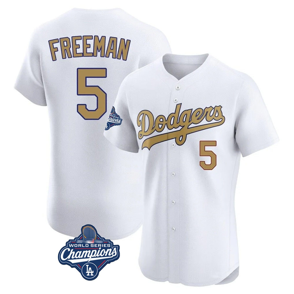 Los Angeles Dodgers #5 Freddie Freeman Player White HeidiMiller Gold World Series Meet Limited Elite Home Stitched Jerseys