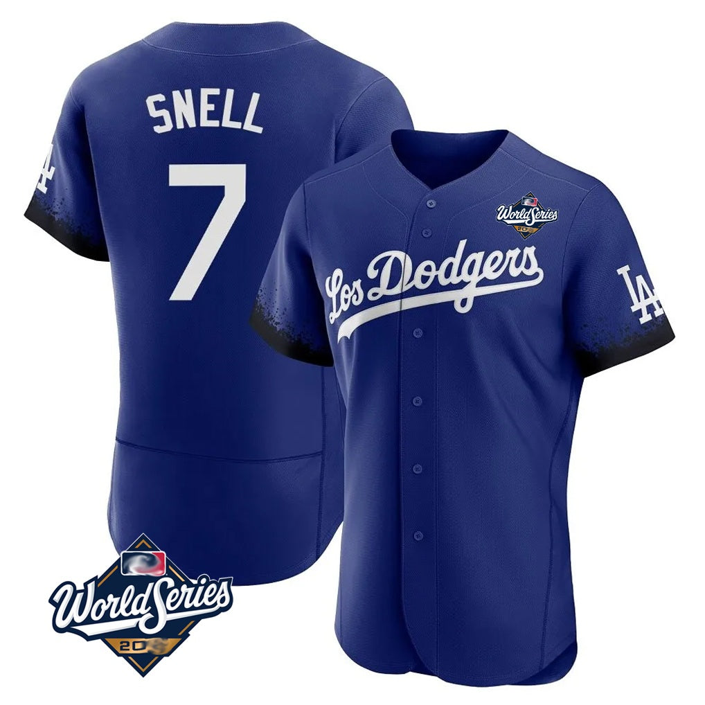 Los Angeles Dodgers #7 Blake Snell Player Royal HeidiMiller City Connect Elite World Series Home Stitched Jerseys