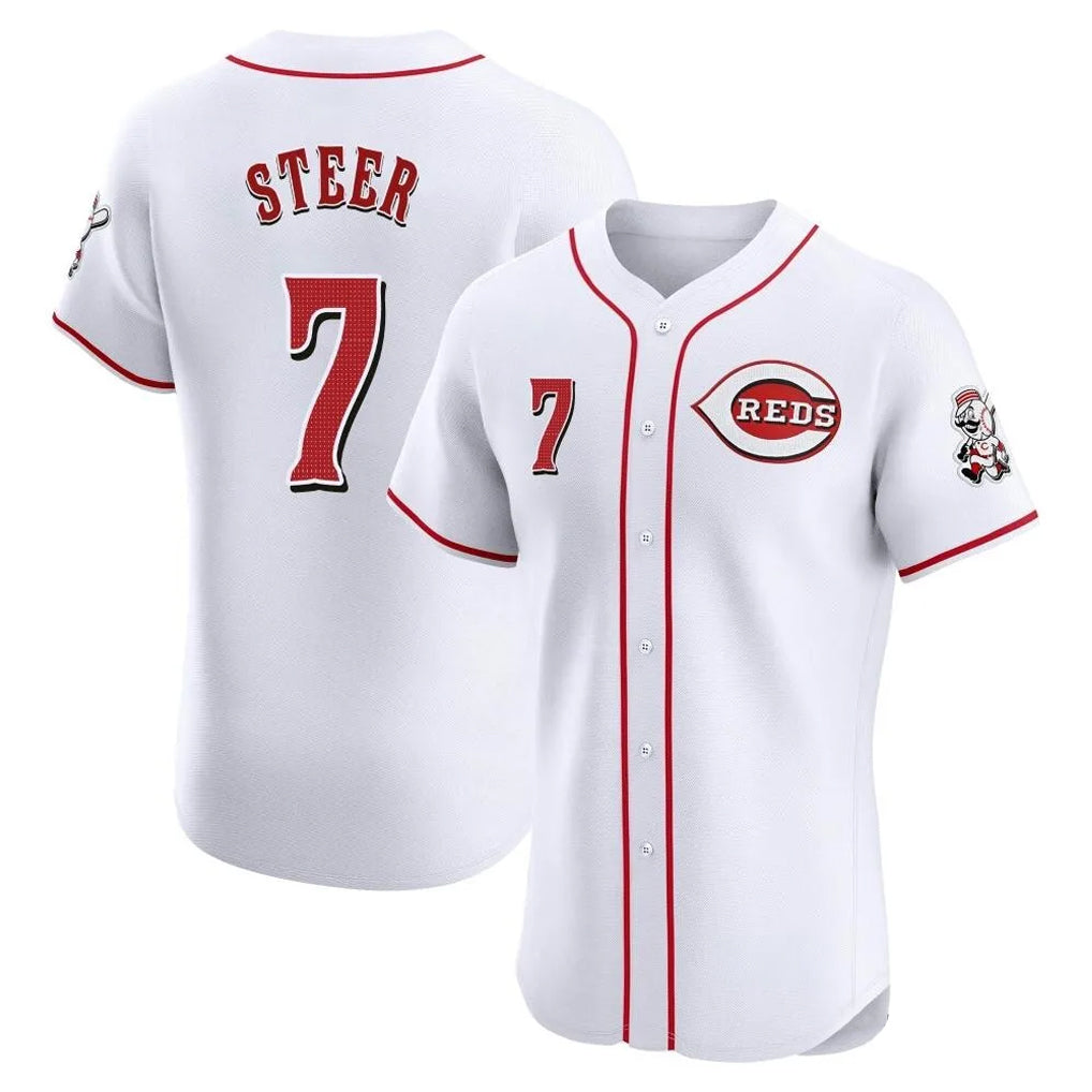 Cincinnati Reds #7 Spencer Steer Player White HeidiMiller Limited Elite Home Stitched Jerseys