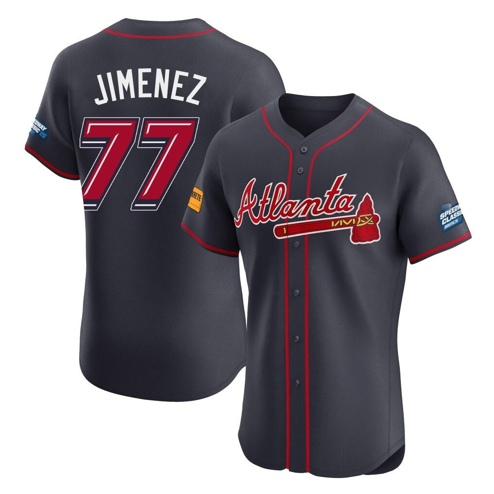 Atlanta Braves #77 Joe Jimenez Player Navy HeidiMiller 2025 Speedway Classic Limited Elite Home Game Stitched Jerseys