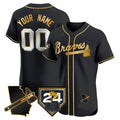 Custom Atlanta Braves 2024 Spring Training & Georgia Patch Vapor Premier Elite Jersey ¨C Black Gold HeidiMiller