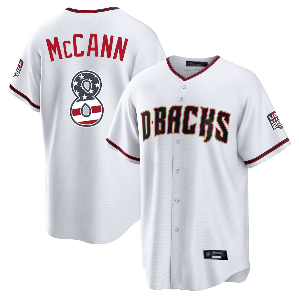 Arizona Diamondbacks #8 James McCann Player White HeidiMiller USA 250 Fourth of July Home Game Stitched Jerseys