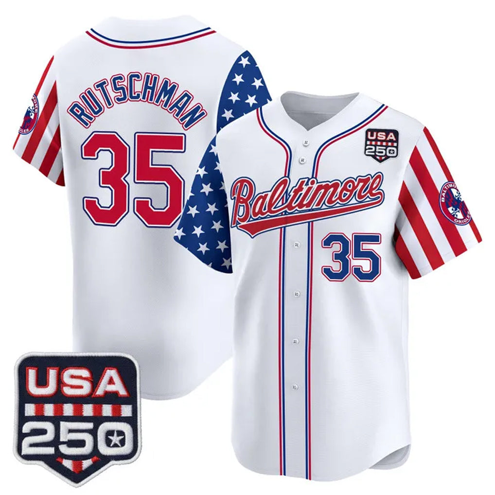 Baltimore Orioles #35 Adley Rutschman Player White HeidiMiller USA 250 Independence Day Vapor Premier Limited Home Game Stitched Jerseys
