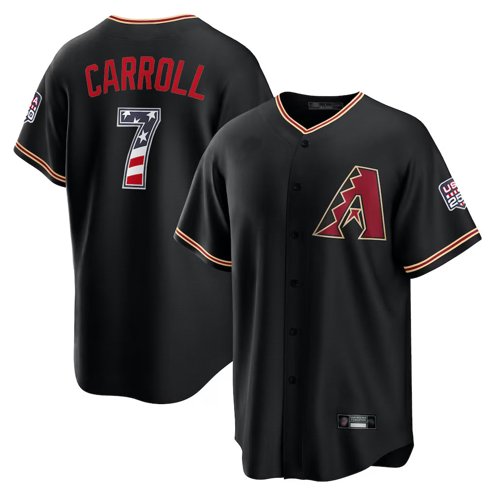 Arizona Diamondbacks #7 Corbin Carroll Player Black HeidiMiller USA 250 Fourth of July Game Home Stitched Jerseys