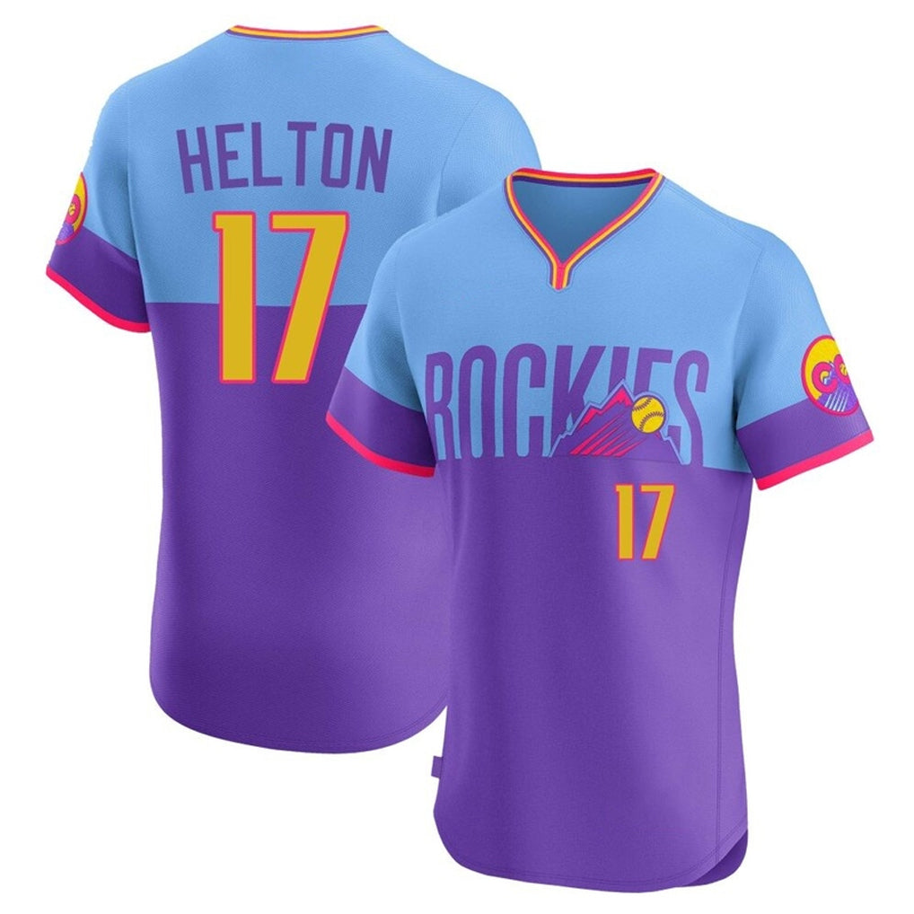 Colorado Rockies #17 Todd Helton Player Purple-Light Blue HeidiMiller City Connect Limited Elite Home T-shirt Stitched Jerseys