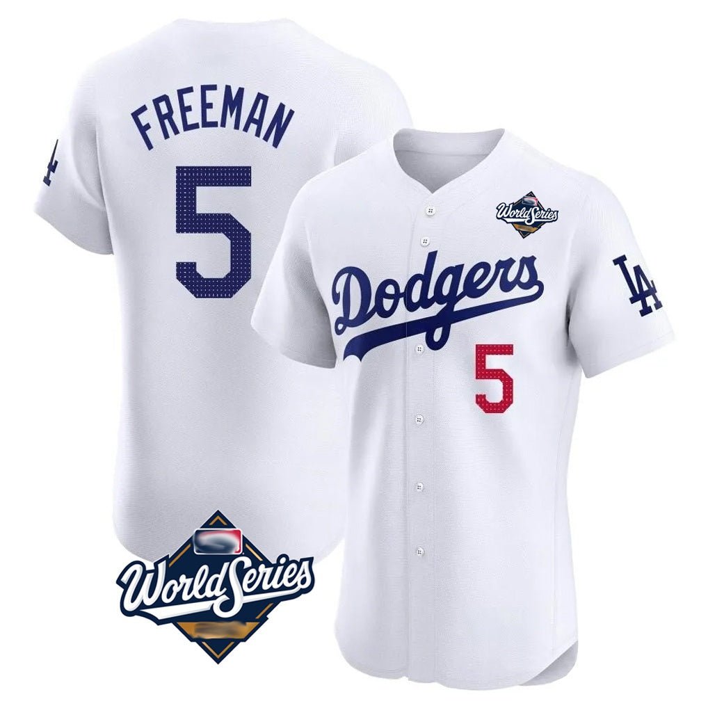 Los Angeles Dodgers #5 Freddie Freeman Player White HeidiMiller World Series Limited Elite Home Stitched Jerseys