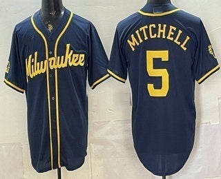 Milwaukee Brewers #5 Garrett Mitchell Navy Blue HeidiMiller Stitched Cool Base Jersey