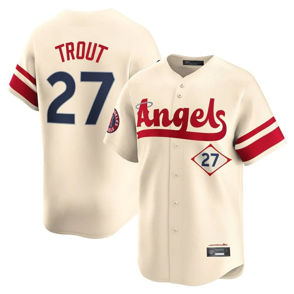 Los Angeles Angels #27 Mike Trout Player Cream HeidiMiller City Connect Limited Home Stitched Jerseys