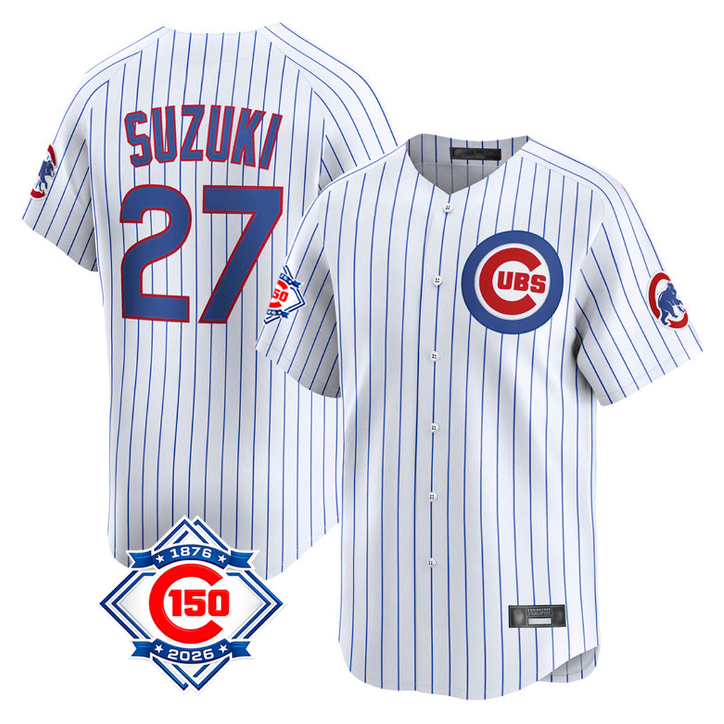 Chicago Cubs #27 Seiya Suzuki Player White HeidiMiller 150th Anniversary Limited Home Game Stitched Jerseys