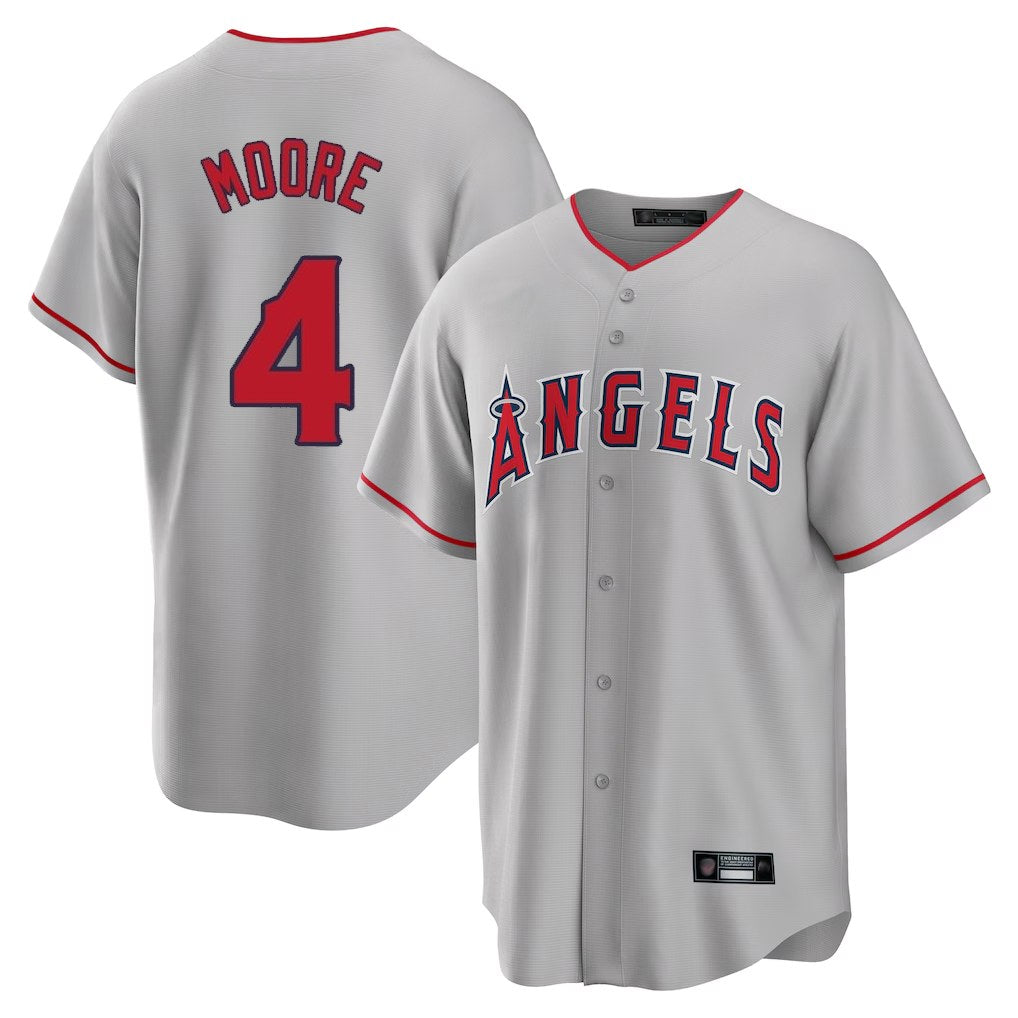 Los Angeles Angels #4 Christian Moore Player Gray HeidiMiller Home Game Stitched Jerseys