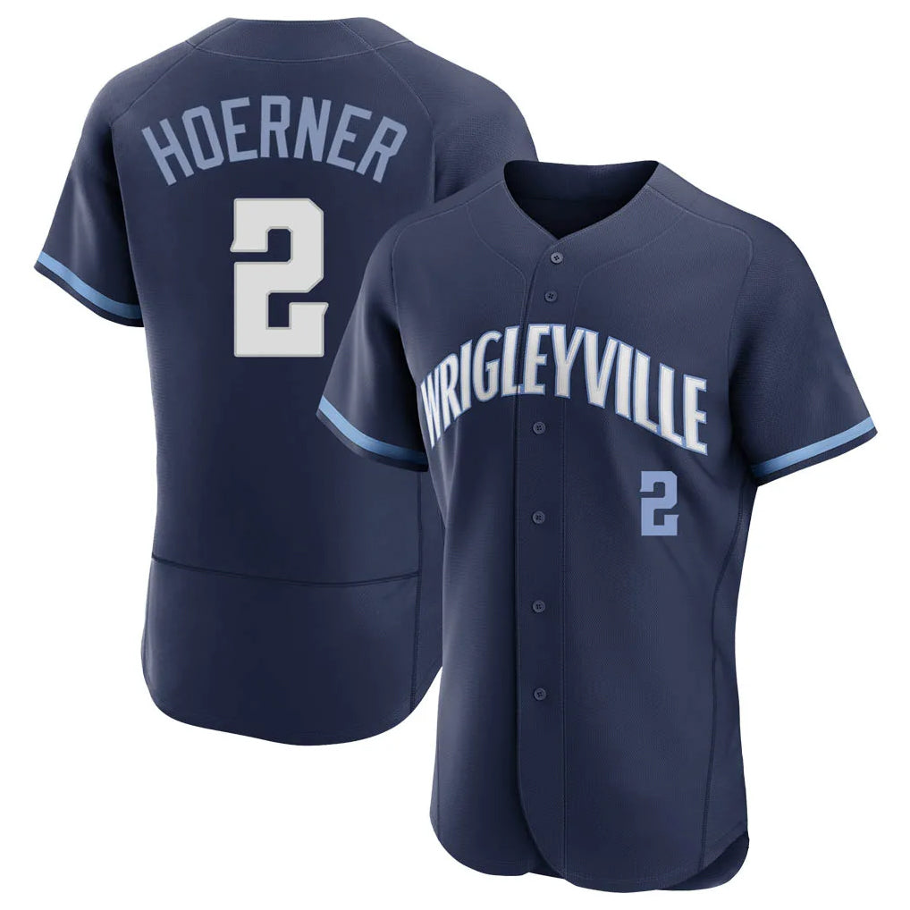 Chicago Cubs #2 Nico Hoerner Player Navy HeidiMiller City Connect Limited Elite Home Stitched Jerseys