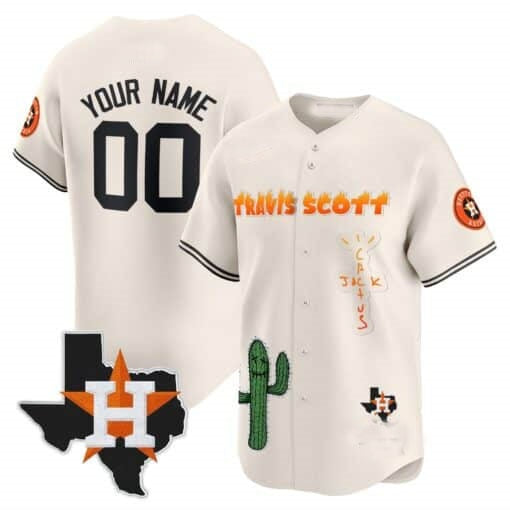 Custom Houston Astros Cactus Jack Patch Vapor Premier Limited Jersey V9 ¨C Stitched-Cream HeidiMiller