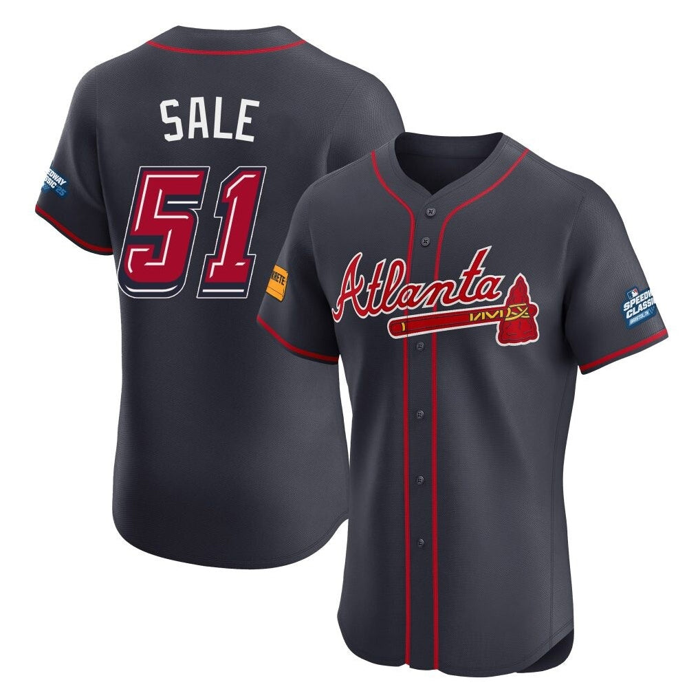 Atlanta Braves #51 Chris Sale Player Navy HeidiMiller 2025 Speedway Classic Limited Elite Home Game Stitched Jerseys