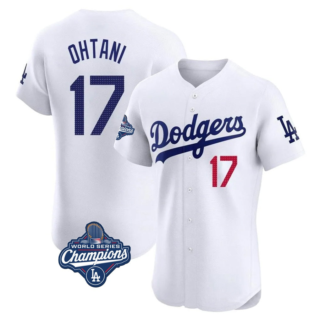 Los Angeles Dodgers #17 Shohei Ohtani Player White HeidiMiller World Series Meet Limited Elite Home Stitched Jerseys
