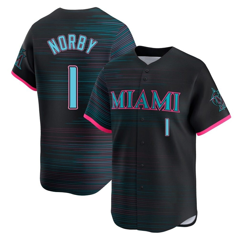 Miami Marlins #1 Connor Norby Player Black HeidiMiller City Connect Home Limited Stitched Jerseys