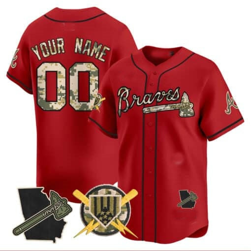 Custom Atlanta Braves Armed Forces Day Vapor Premier Limited Jersey ¨CRed HeidiMiller