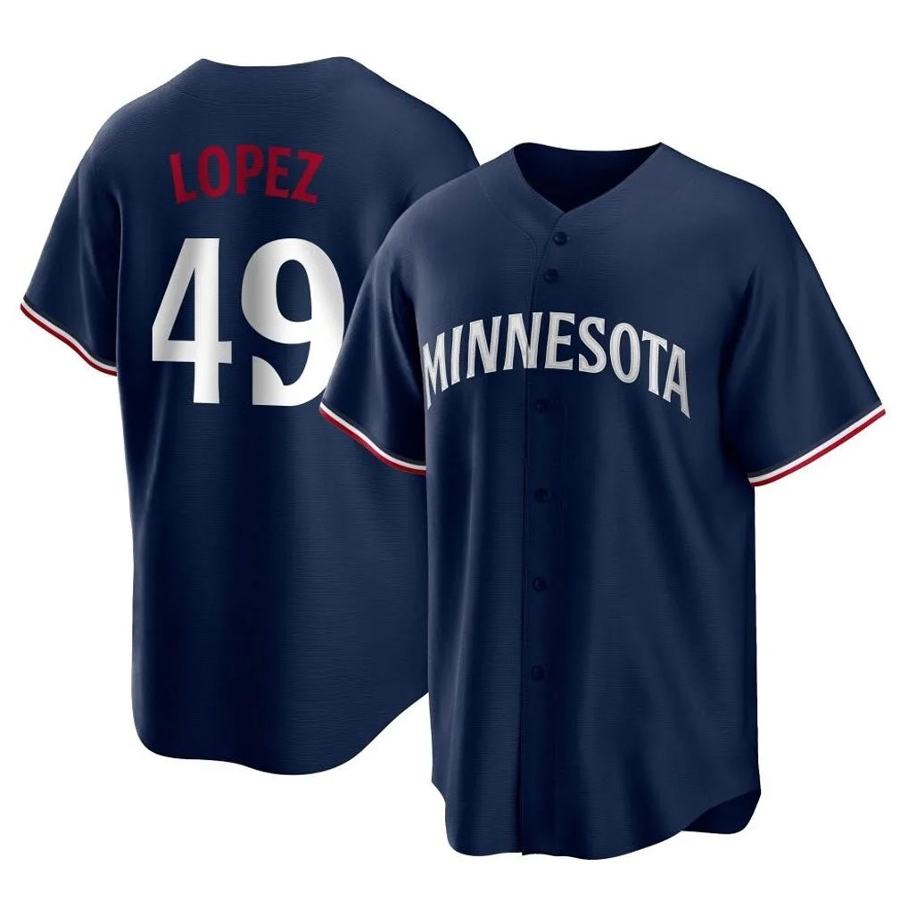 Minnesota Twins #49 Pablo Lopez Player Navy HeidiMiller Replica Alternate Home Stitched Jerseys