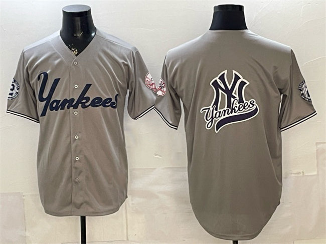 New York Yankees Team Big Logo Grey HeidiMiller With Patch Limited Stitched Jersey
