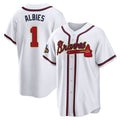 Atlanta Braves #1 Ozzie Albies Player White Gold HeidiMiller Home Game Stitched Jerseys