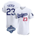 Los Angeles Dodgers #23 Kyle Tucker Player White HeidiMiller World Series Meet  Limited Elite Home Stitched Jerseys
