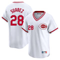 Cincinnati Reds #28 Eugenio Su¨¢rez Player White HeidiMiller Cooperstown Collection Limited T-shirt Home Stitched Jerseys